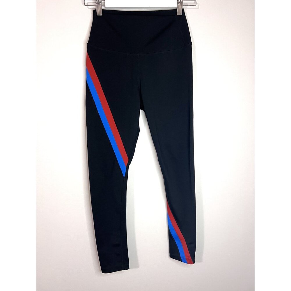 NEW Splits59 Black Bella 7/8 Striped Leggings Blue/Red Stripes Size M - Picture 2 of 6